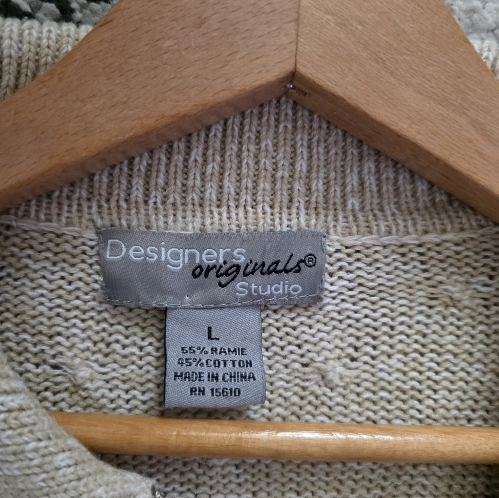 Vintage Designers Originals Studio Knit Collar Zip Cardigan Sweater Womens L - Picture 6 of 8